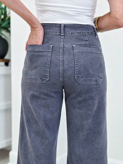 Charcoal Relaxed Fit Wide Leg Cropped Pant