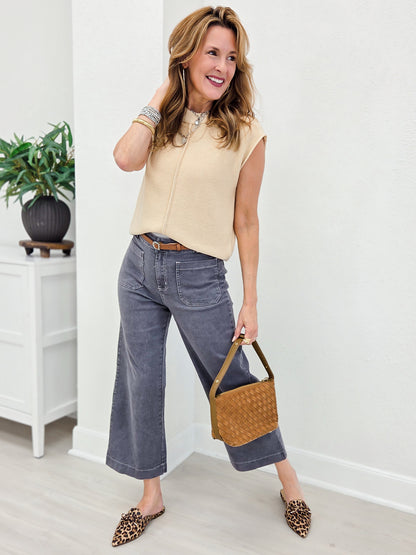 Charcoal Relaxed Fit Wide Leg Cropped Pant