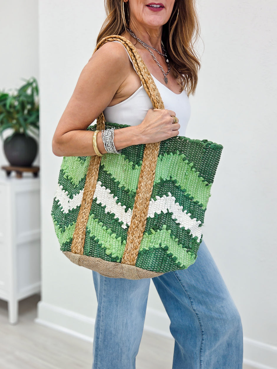 Green Wave Woven Tote Bag