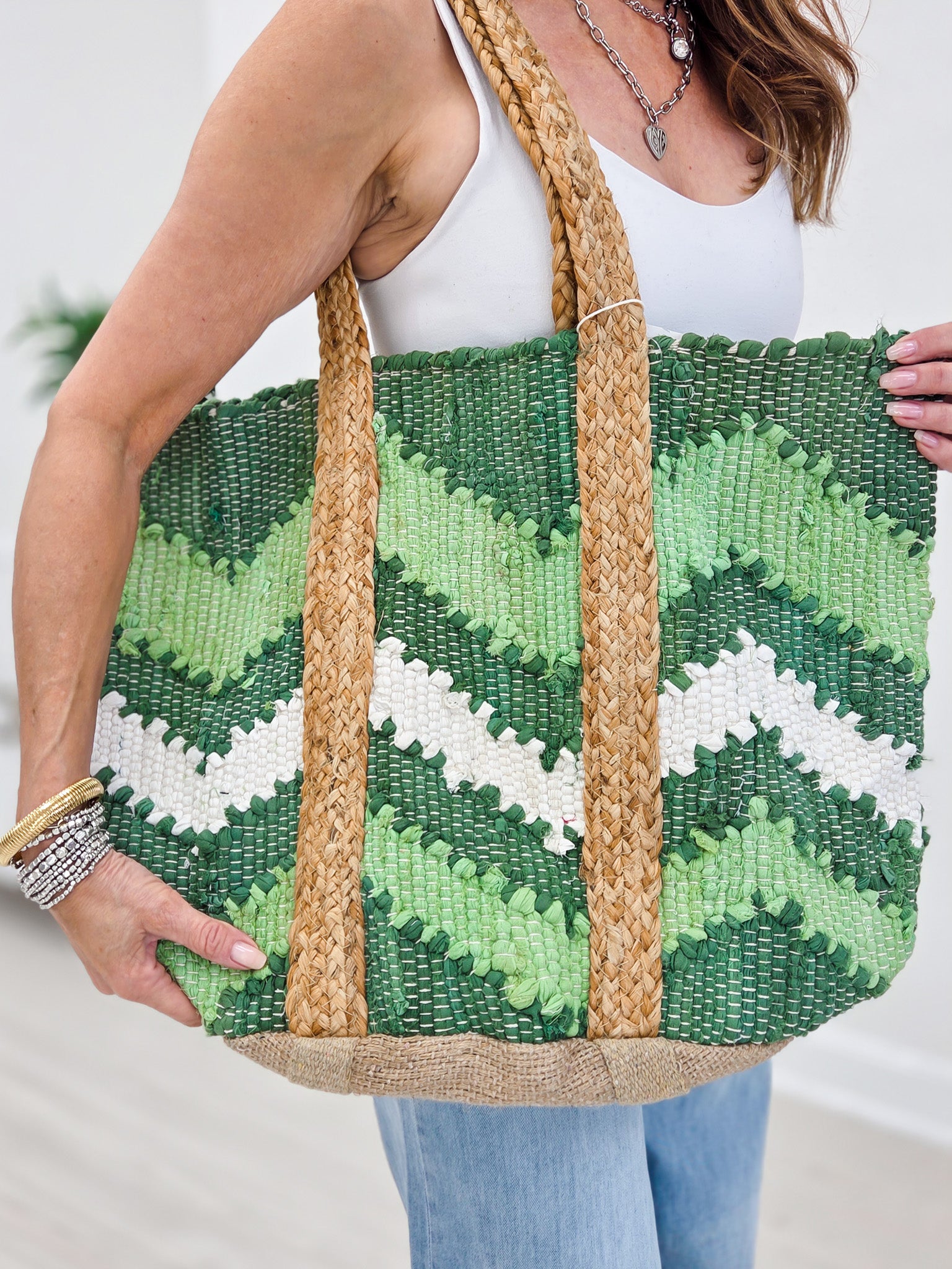 Green Wave Woven Tote Bag