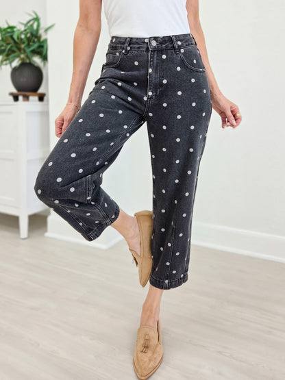 Polka Dot Printed Denim Ankle Jeans