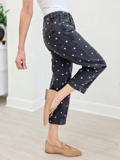 Polka Dot Printed Denim Ankle Jeans