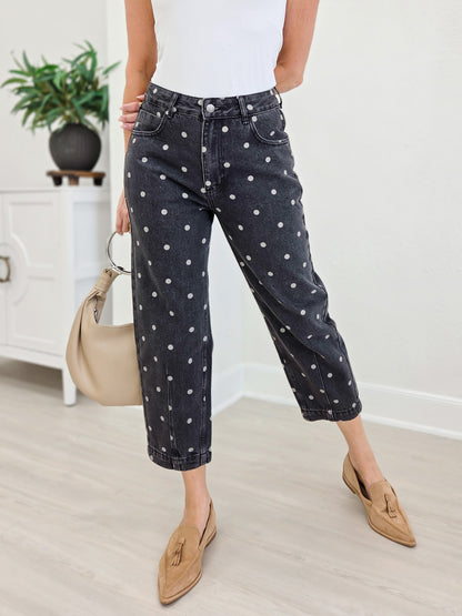 Polka Dot Printed Denim Ankle Jeans