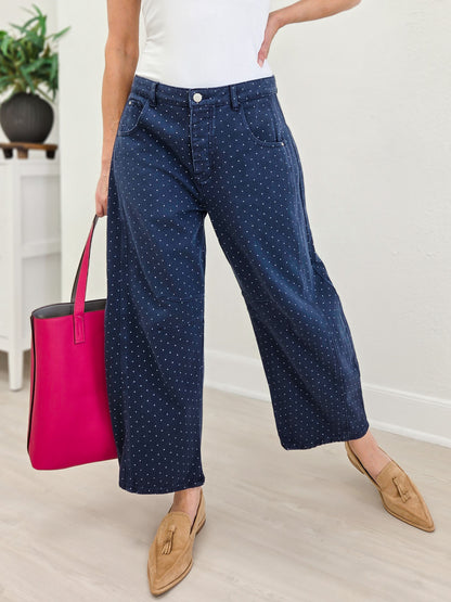 Navy Pin Dot Barrel Pant