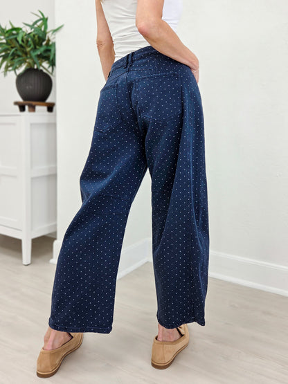 Navy Pin Dot Barrel Pant