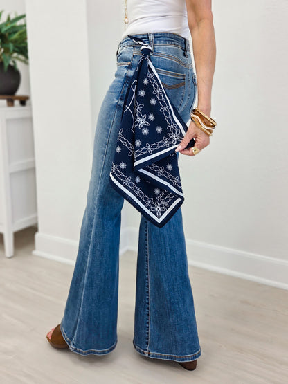 Judy Blue Mid-Rise Flare Bandana Loop
