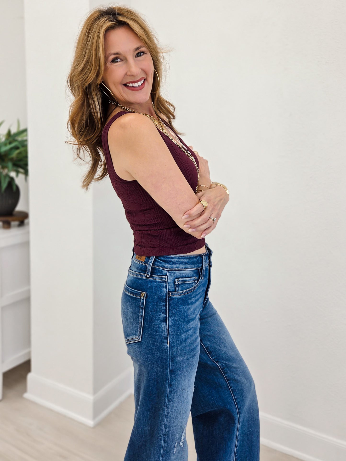 Cropped Reversible Lace Textured Top