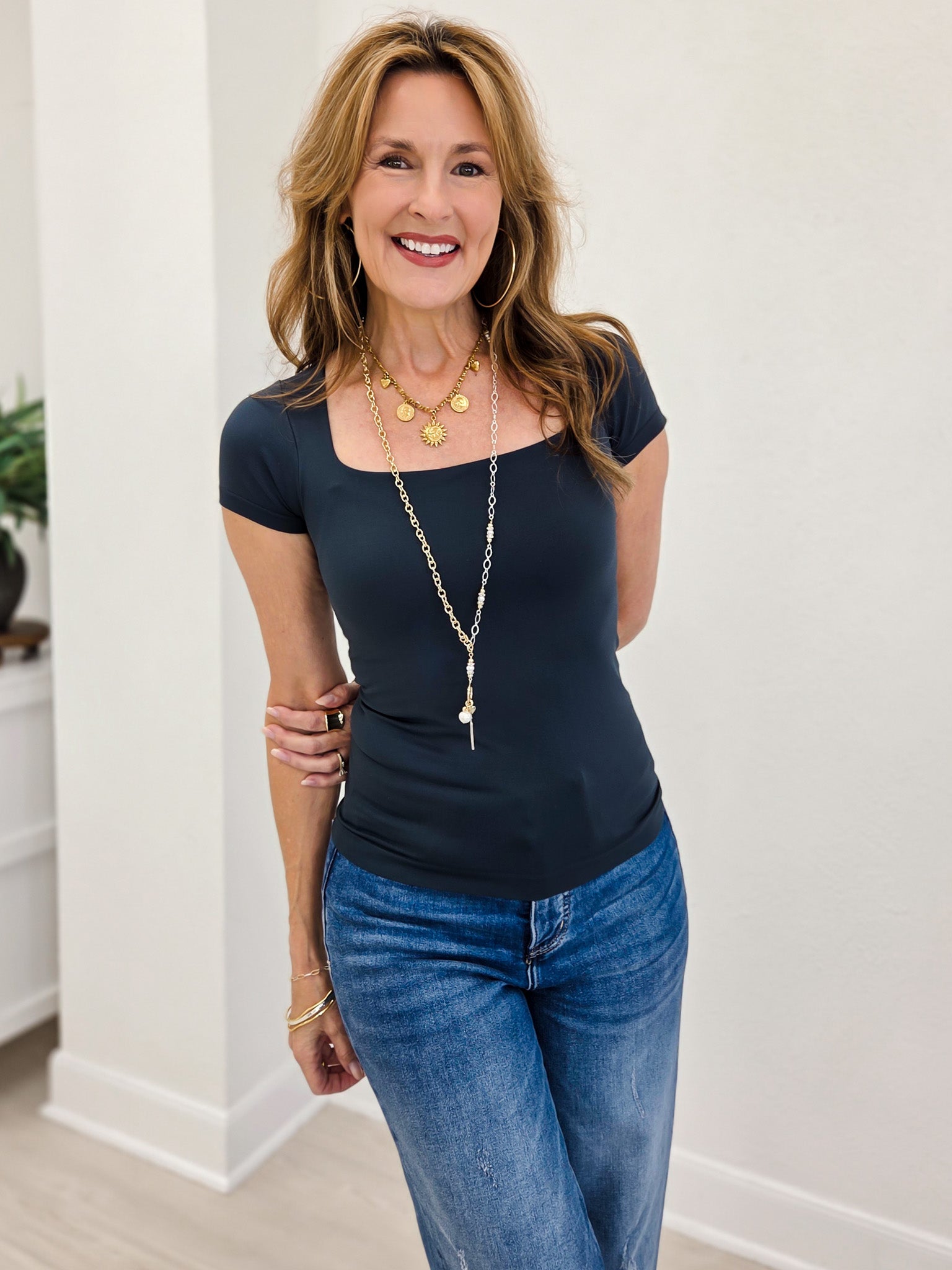 Square Neck Cap Sleeve Top