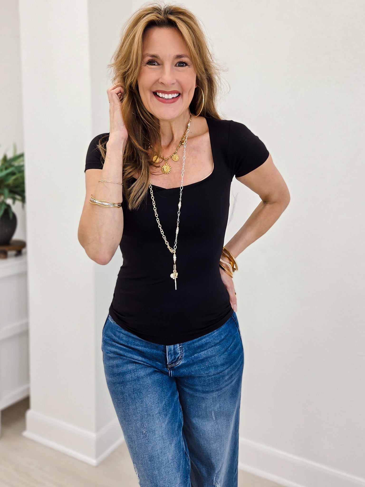 Square Neck Cap Sleeve Top