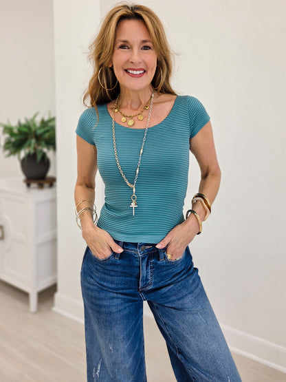 Dusty Teal Reversible Striped Top