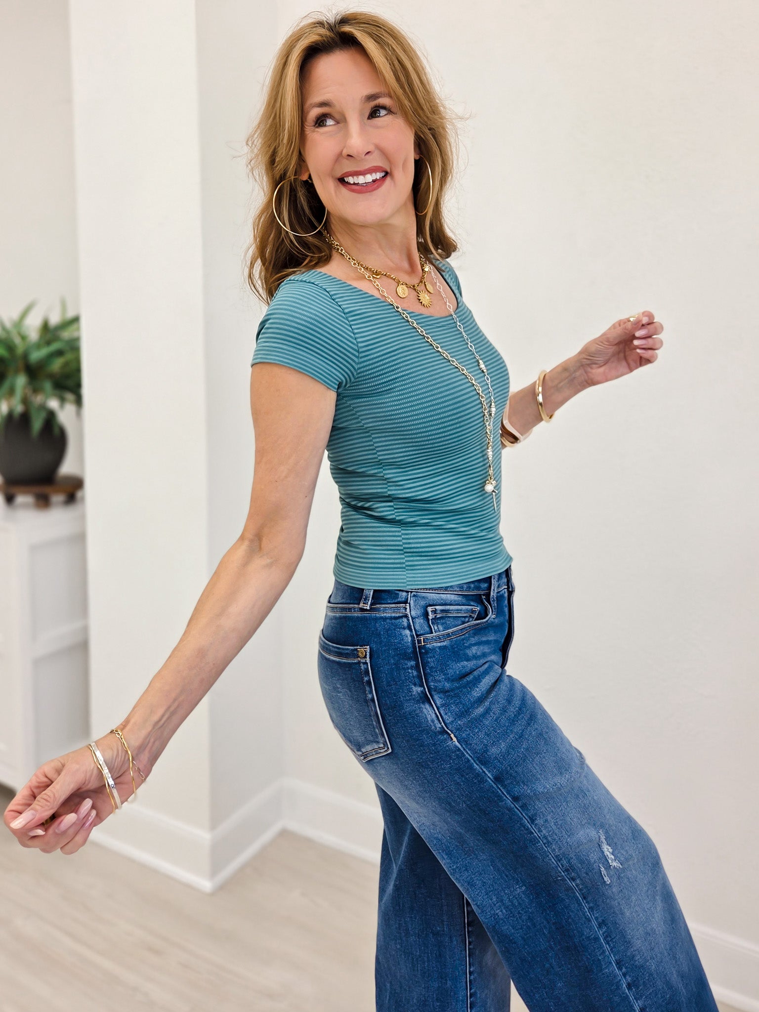 Dusty Teal Reversible Striped Top