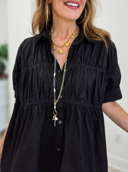 Elise Textured Shirred Waist Poplin Top