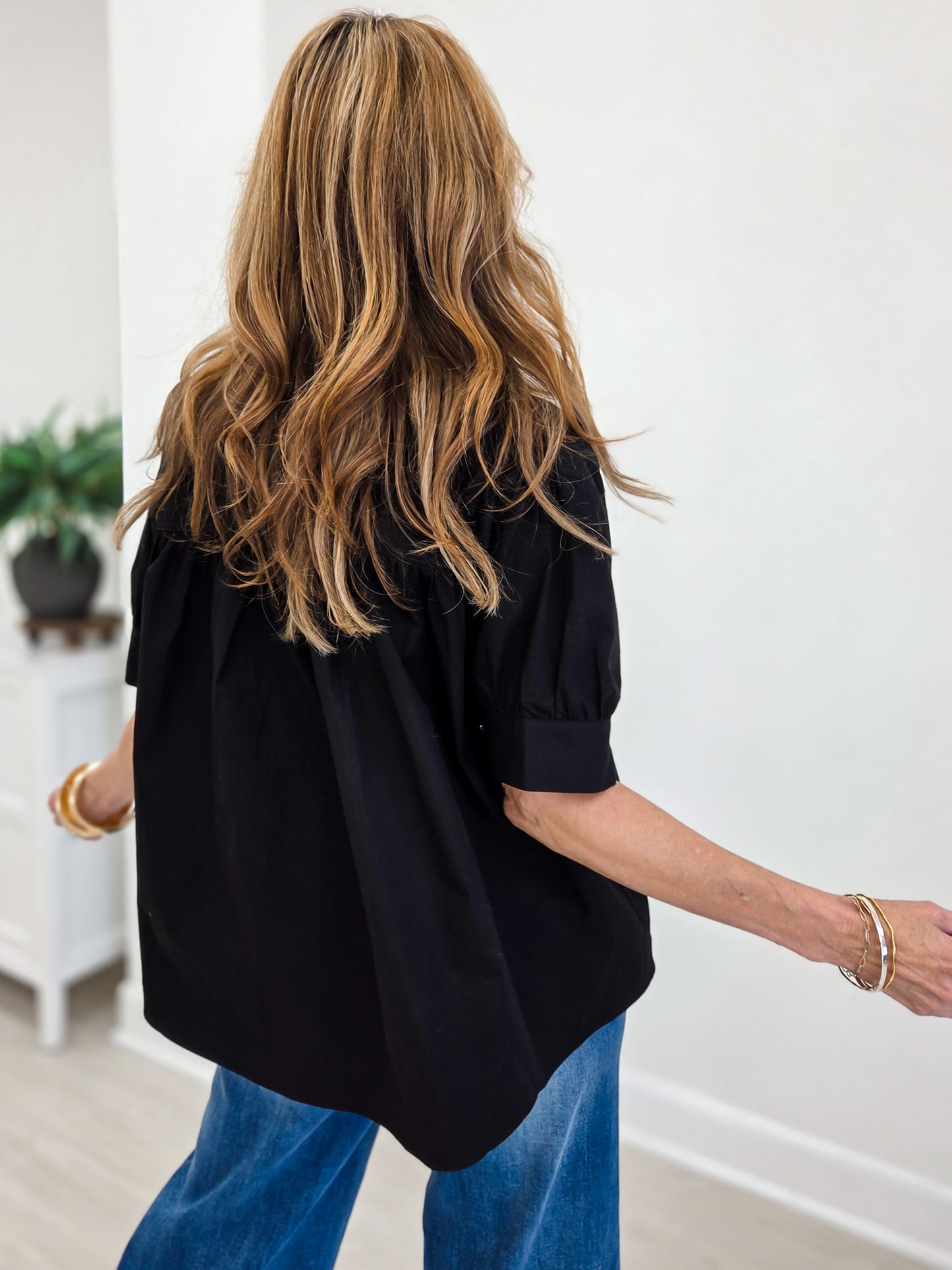 Elise Textured Shirred Waist Poplin Top