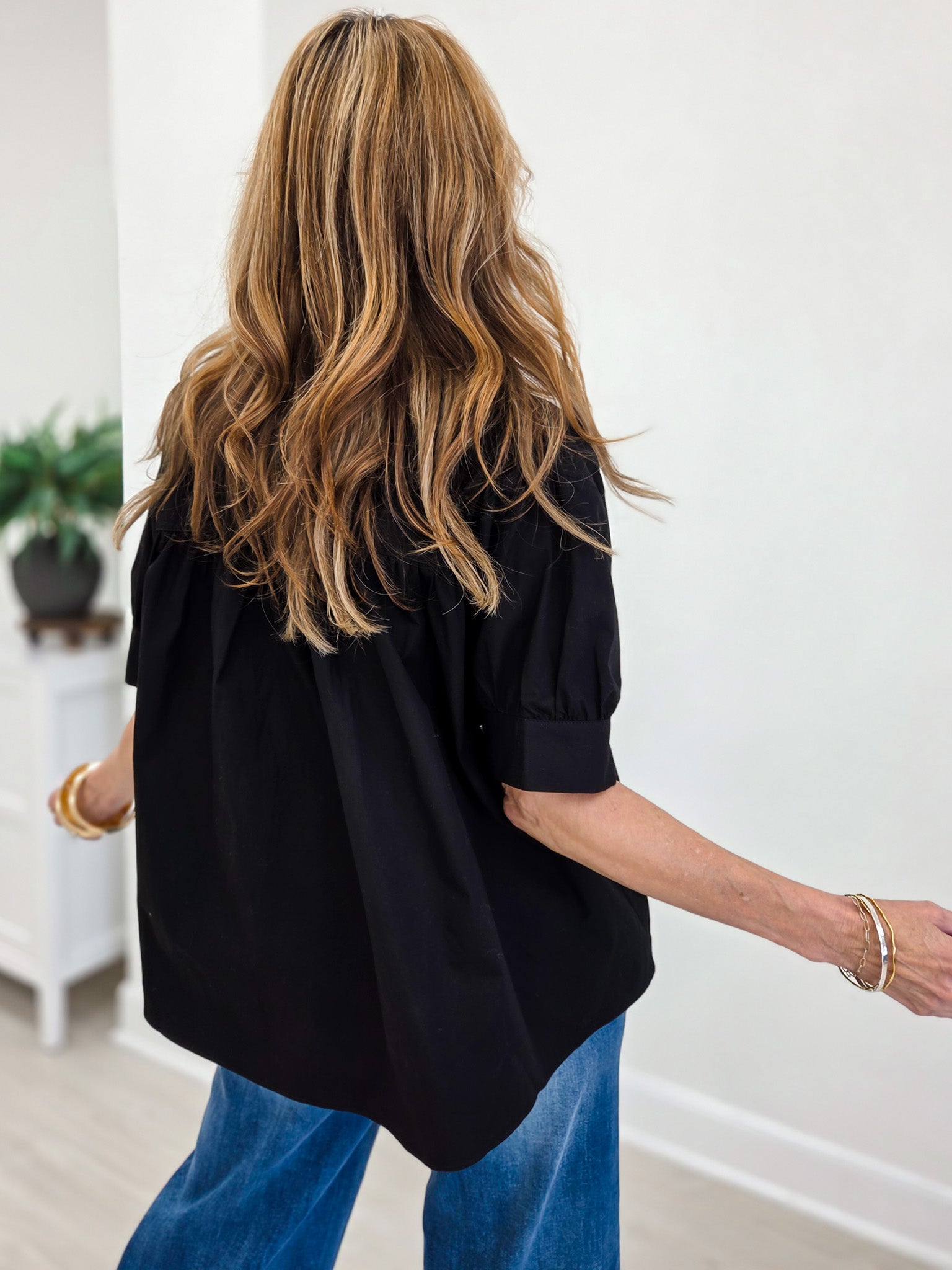 Elise Textured Shirred Waist Poplin Top