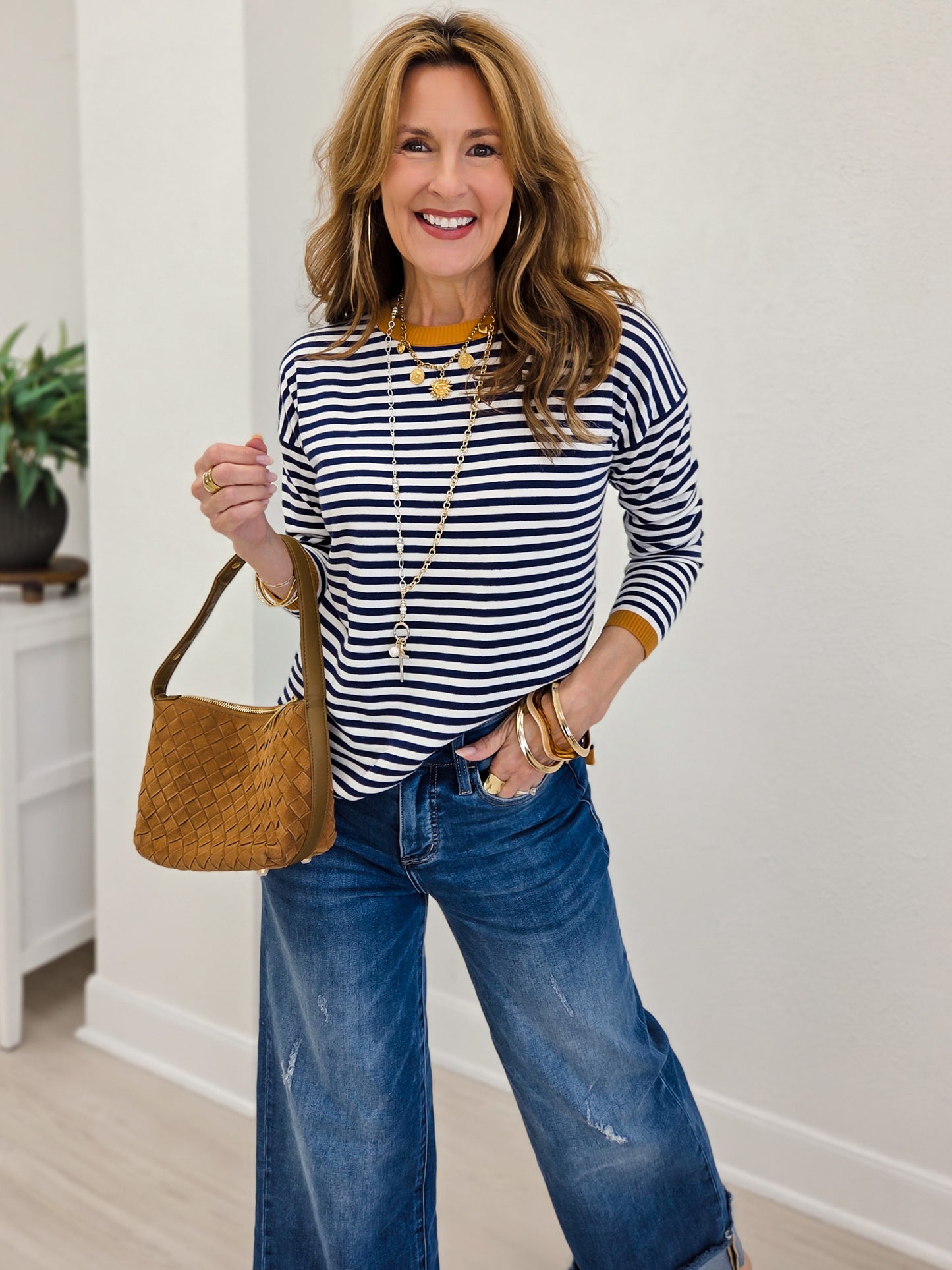 Striped Long Sleeve Crew Neck Pullover Sweater