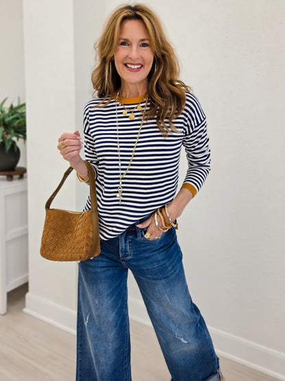 Striped Long Sleeve Crew Neck Pullover Sweater