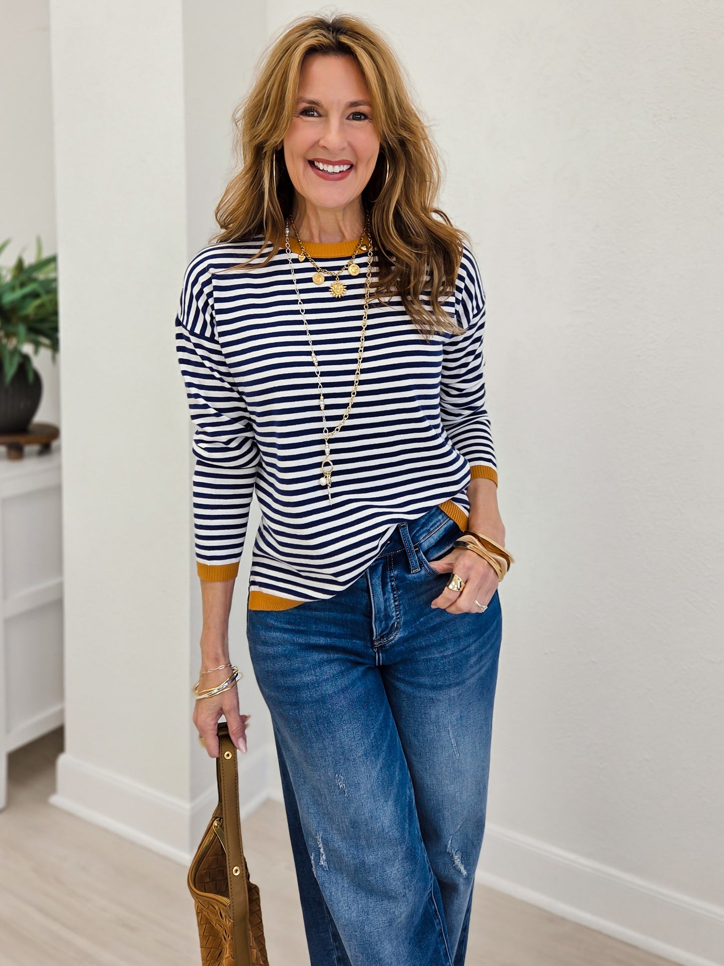 Striped Long Sleeve Crew Neck Pullover Sweater