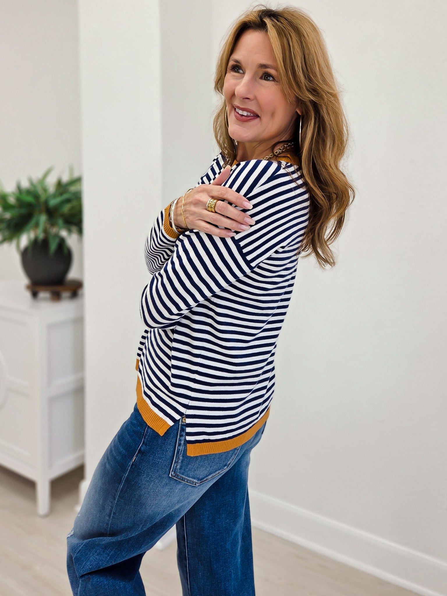 Striped Long Sleeve Crew Neck Pullover Sweater