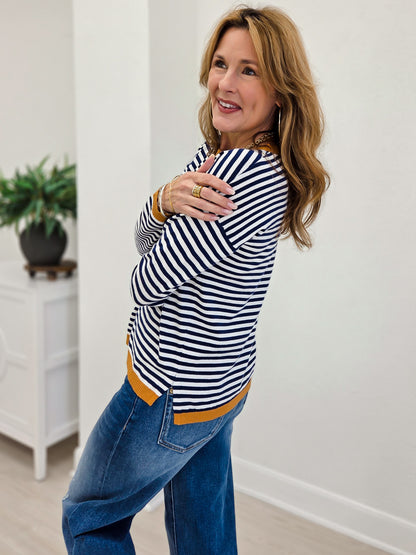 Striped Long Sleeve Crew Neck Pullover Sweater