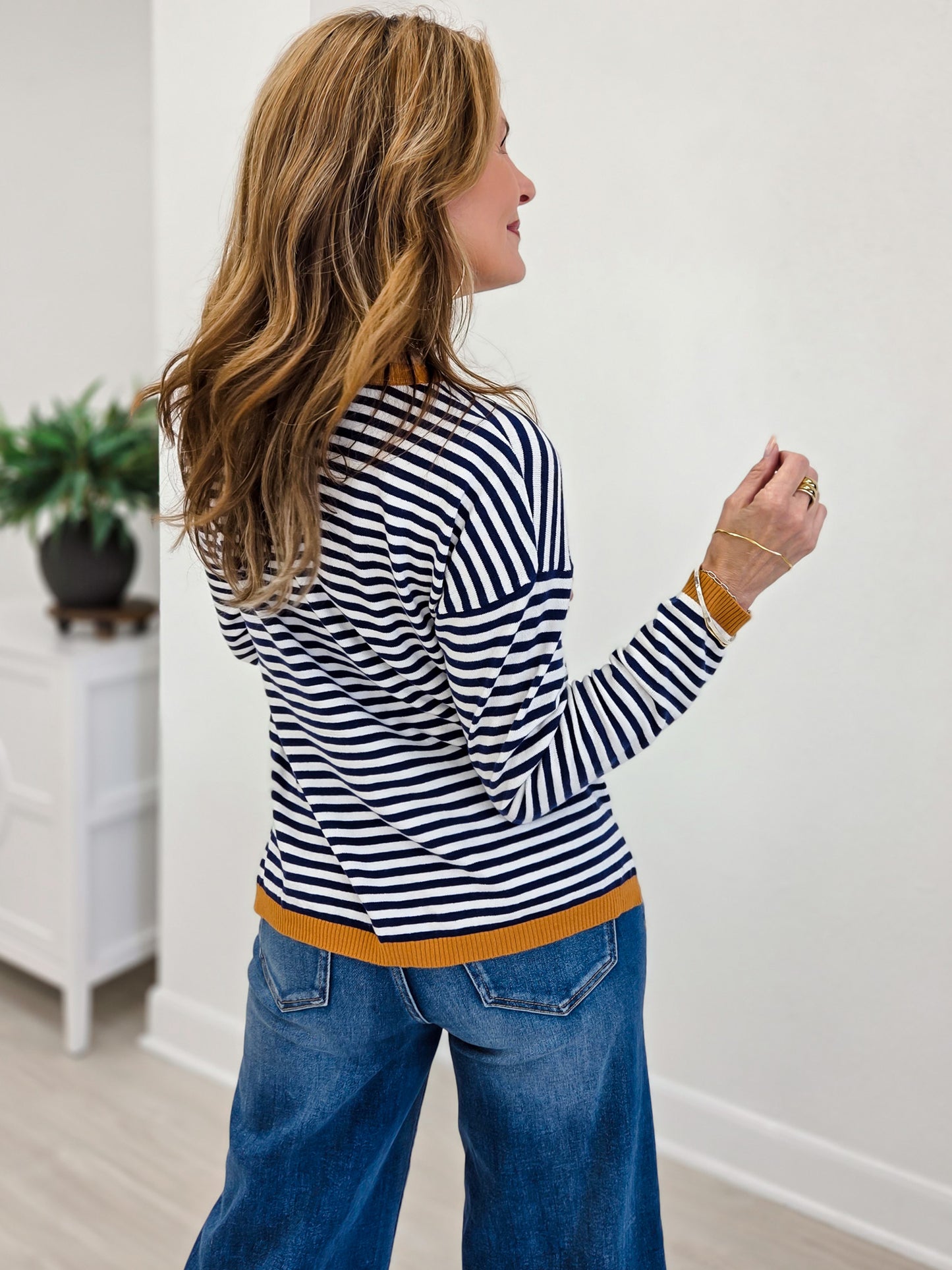 Striped Long Sleeve Crew Neck Pullover Sweater