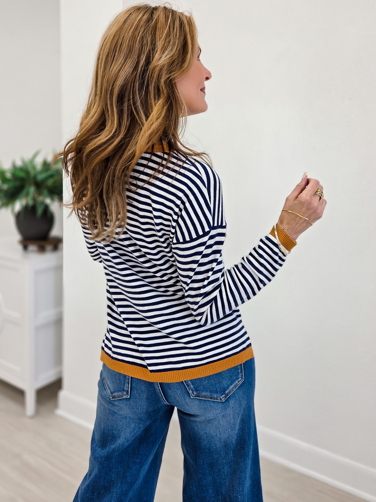 Striped Long Sleeve Crew Neck Pullover Sweater