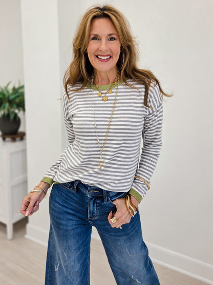 Striped Long Sleeve Crew Neck Pullover Sweater