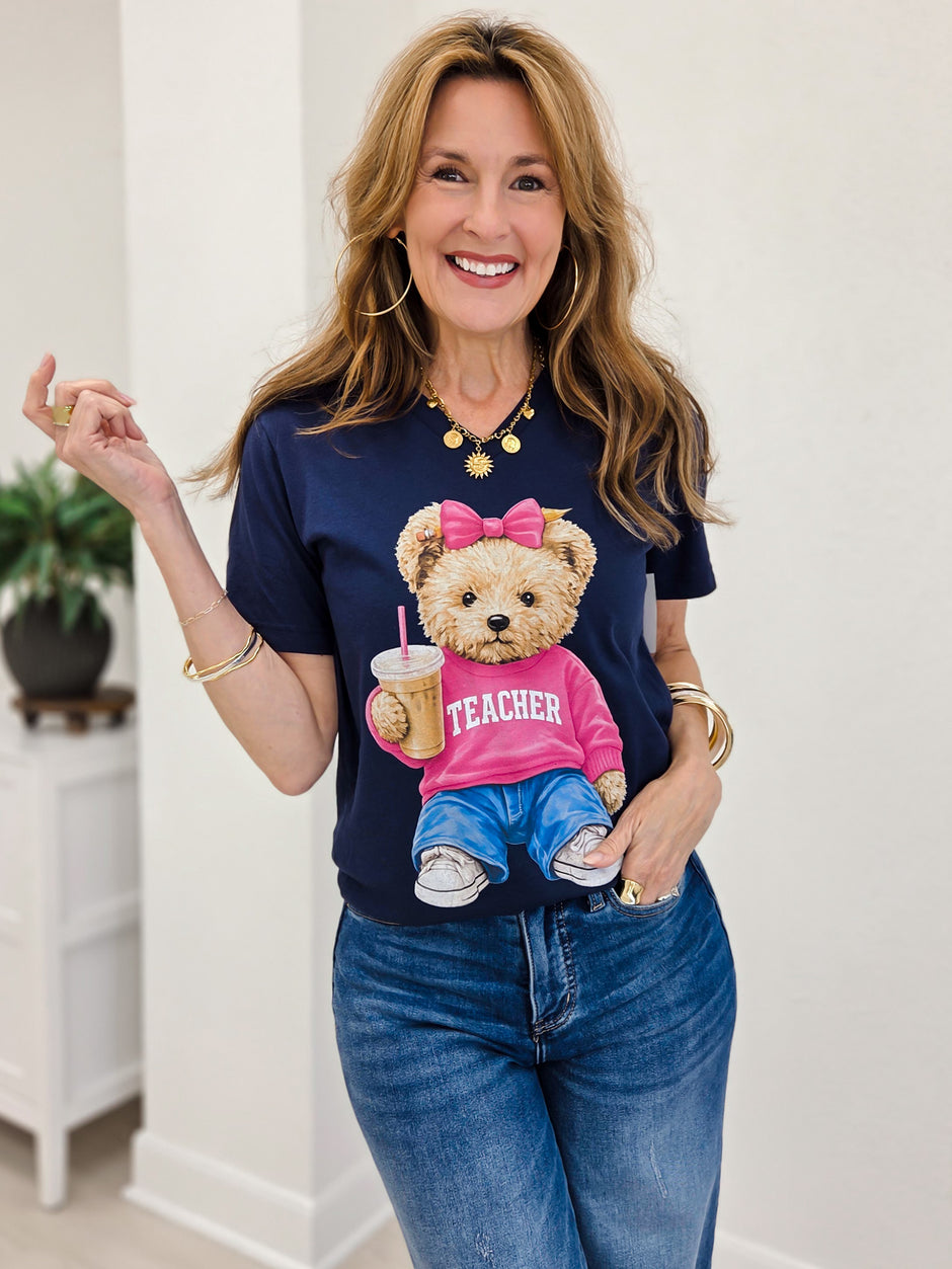 Teacher Bear V-Neck Graphic Tee