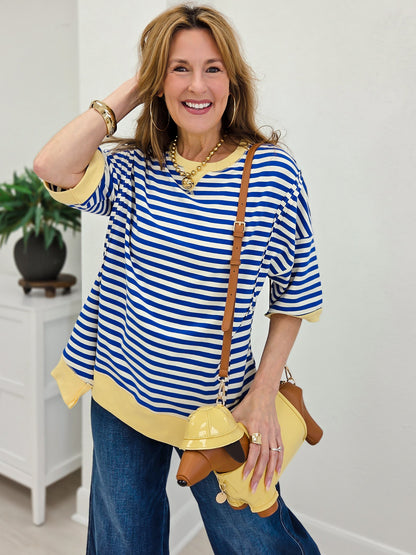 Oversized Stripe Casual Knit Top With Half Sleeves