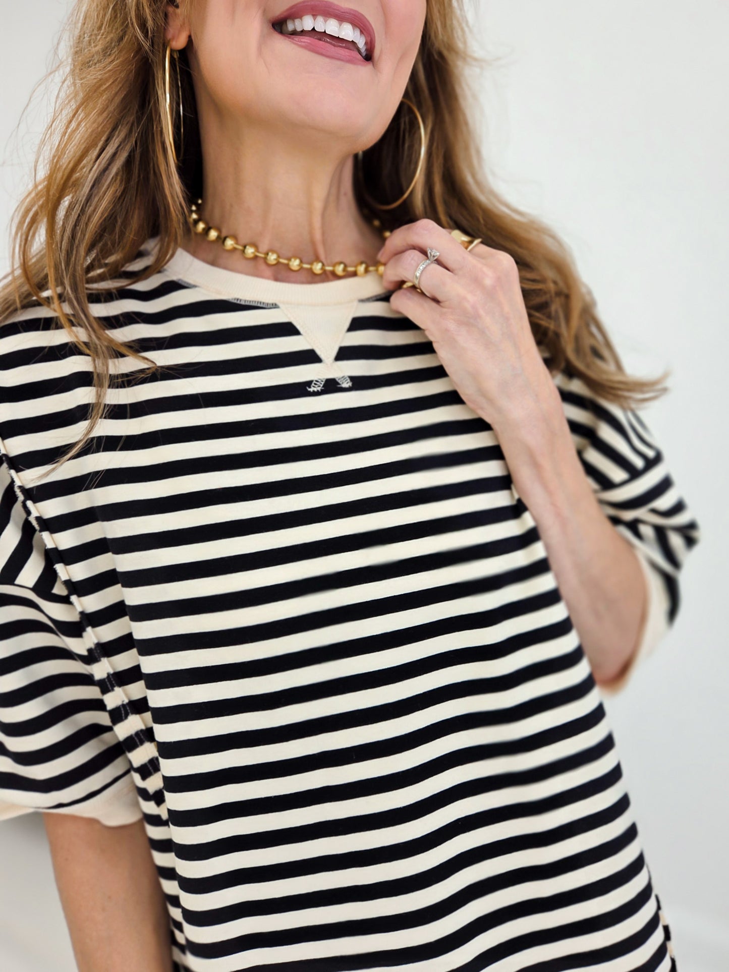 Oversized Stripe Casual Knit Top With Half Sleeves