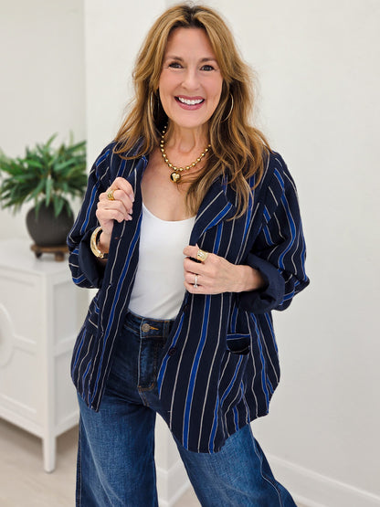 Lined Notched Lapel Tailored-Relaxed Woven Blazer