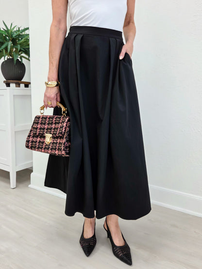 Margot Classic Black Poplin Midi Skirt