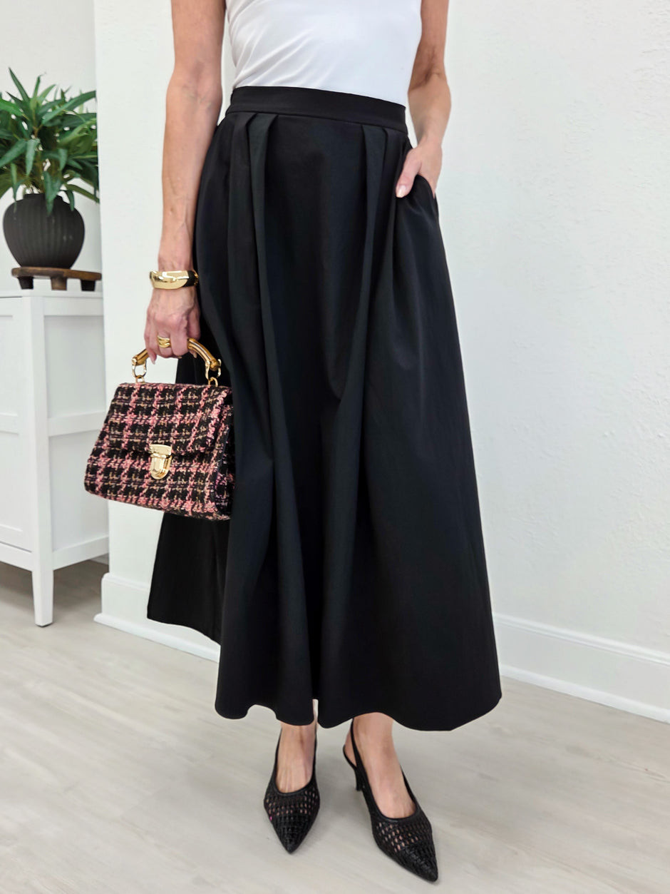 Margot Classic Black Poplin Midi Skirt