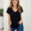 Easy To Wear Slub V-Neck Cuffed Short Sleeve Top