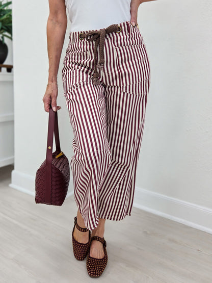 Washed Vintage Stripe Rope String Pants-B