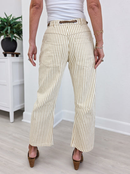 Washed Vintage Stripe Rope String Pants-A
