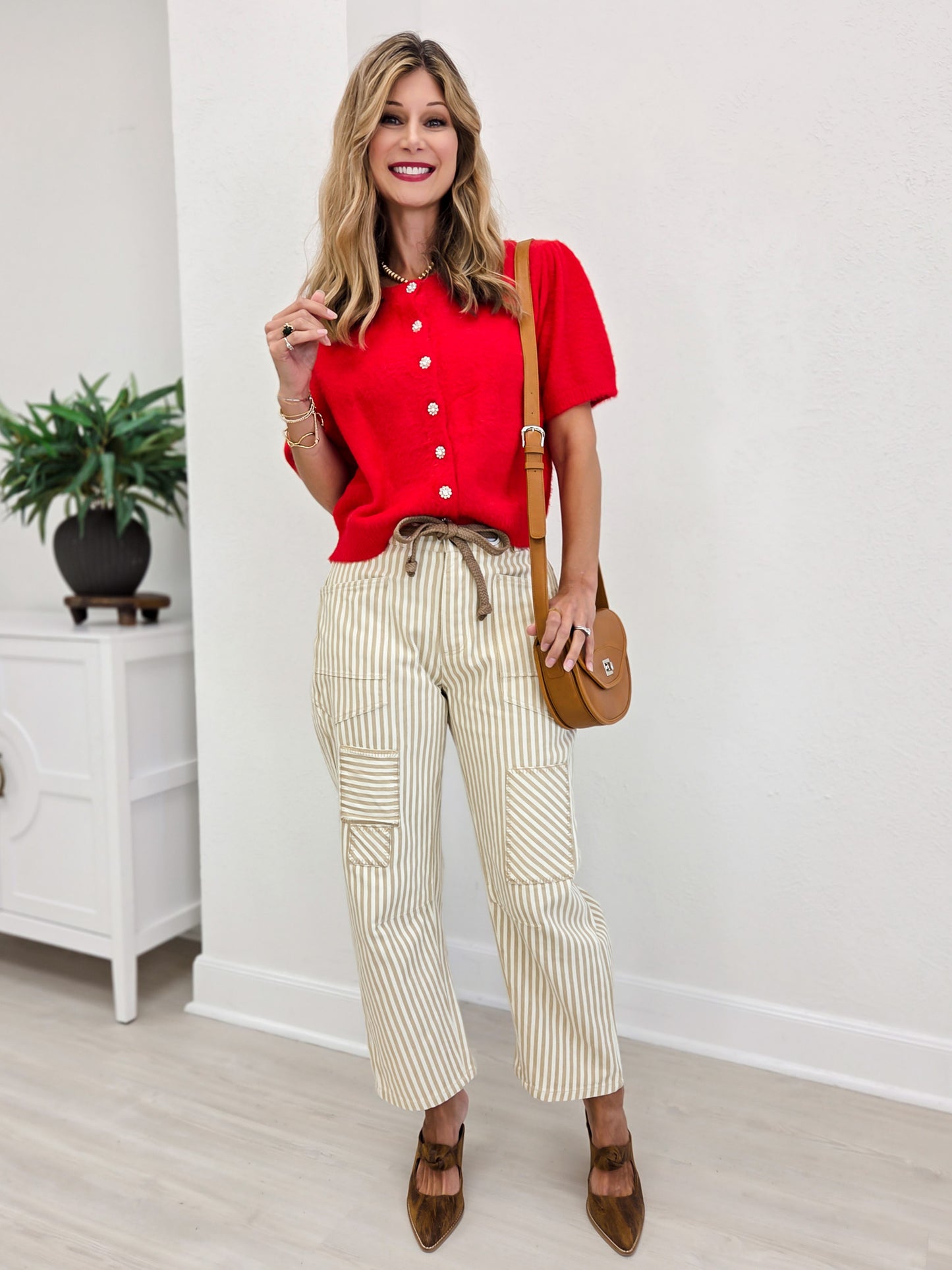 Washed Vintage Stripe Rope String Pants-A