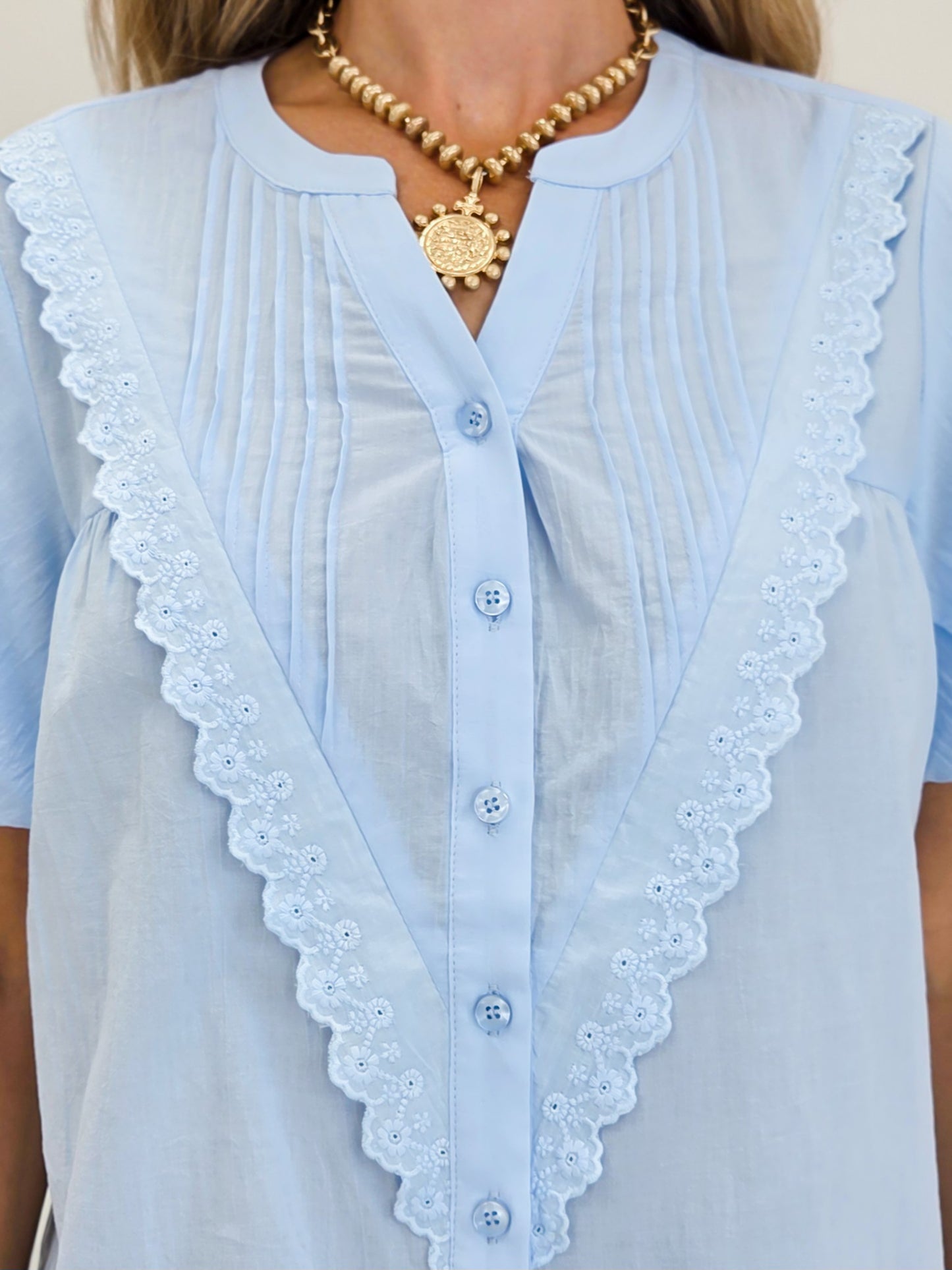 Pintuck Detailed Button Down Shirt