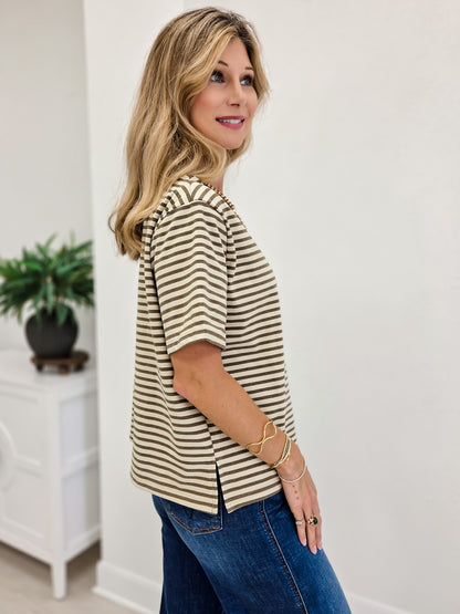Soft Brushed Striped Off Shoulder Relaxed Top