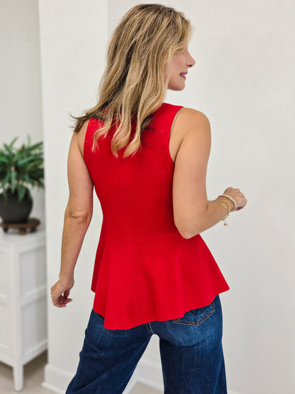 Soft Touch Knit Button Down Peplum Vest