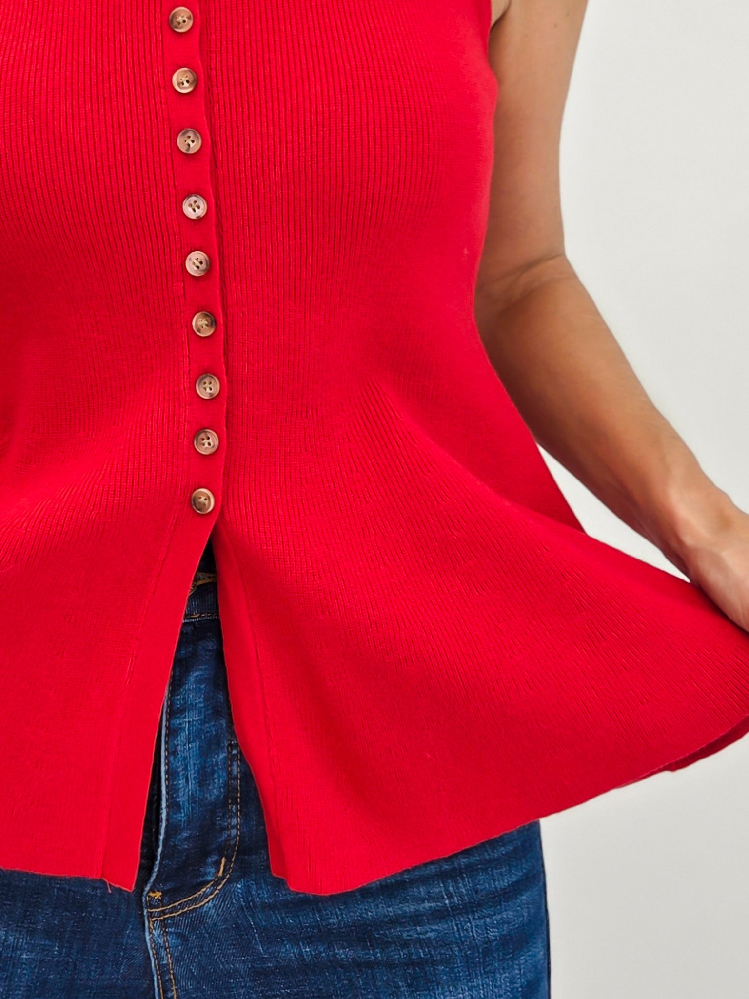 Soft Touch Knit Button Down Peplum Vest