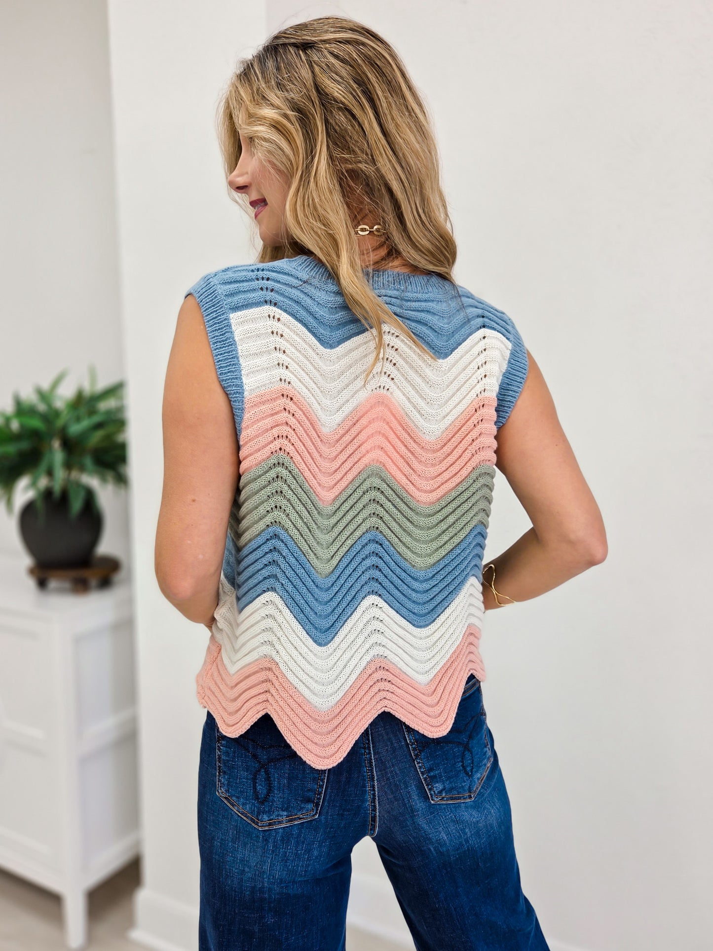 Multi-color Wave Pointelle Knit Tank Top