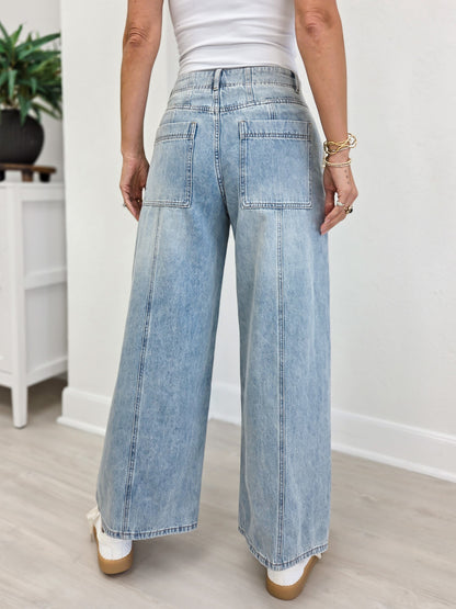 Vintage Wash Wide Leg Paneled Jean