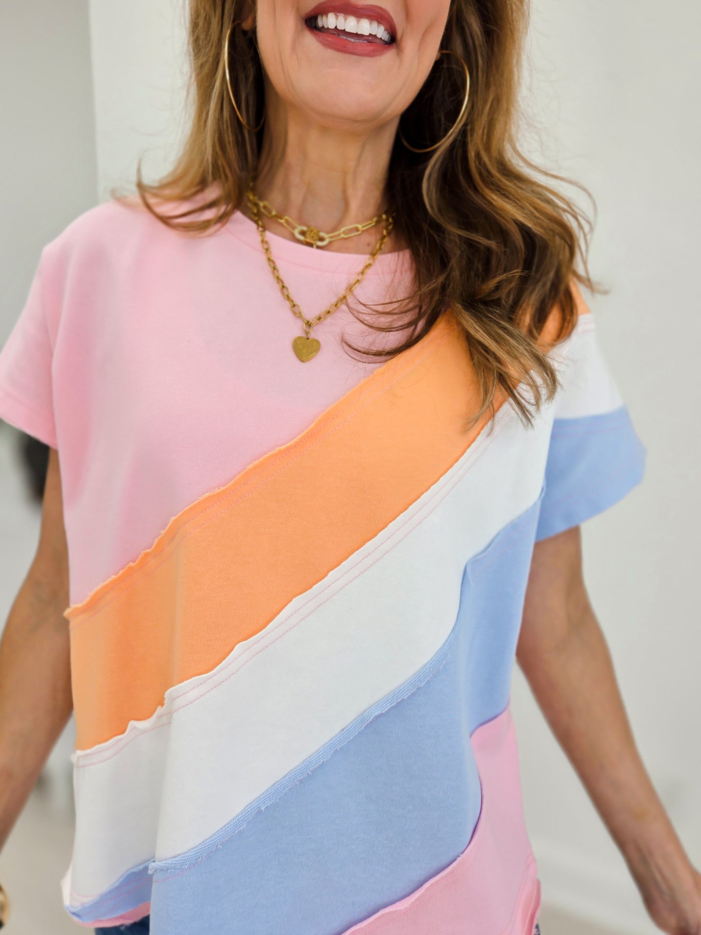 Diagonal Color Block French Terry Pullover Top