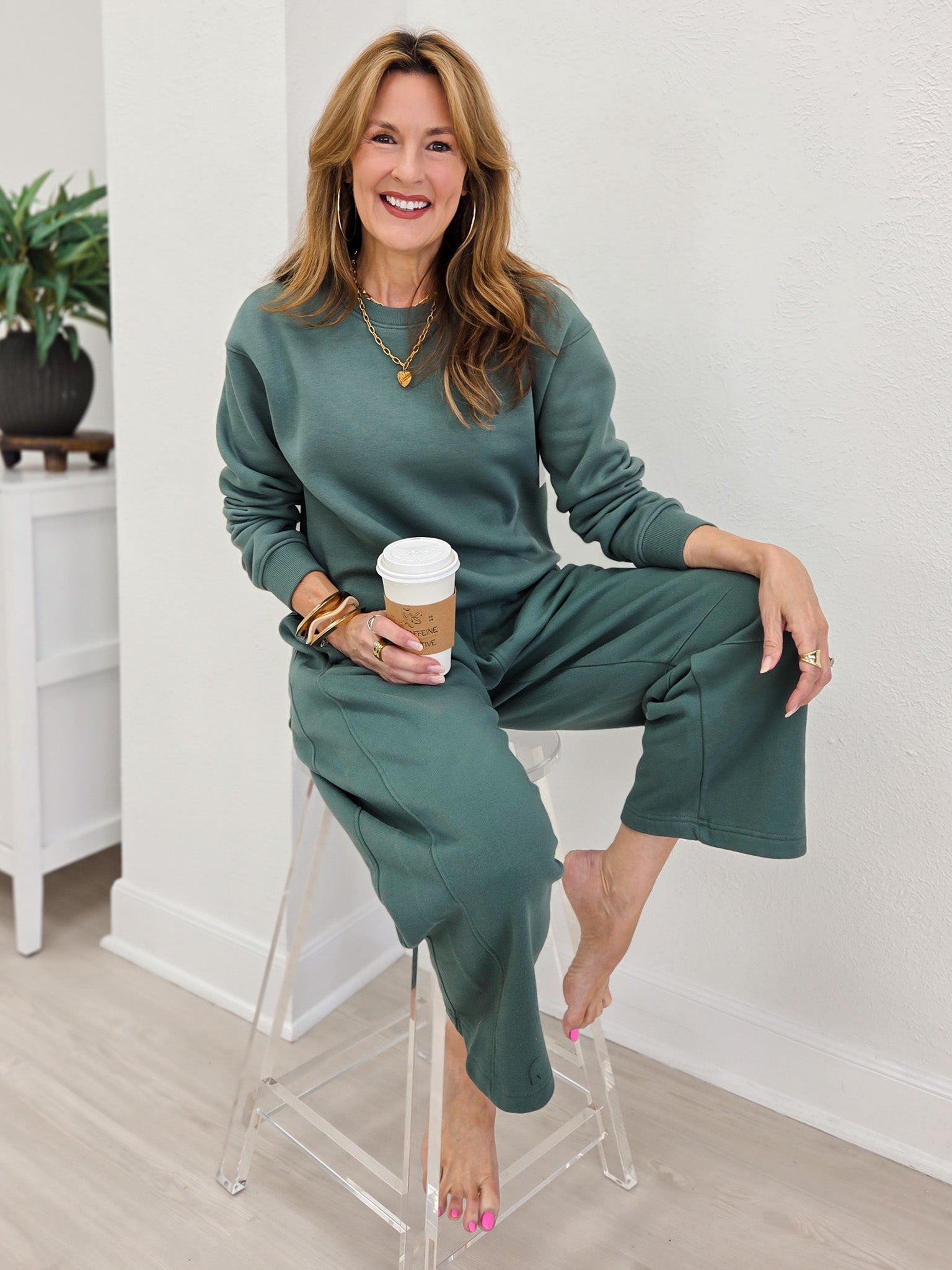 Classic Fit Fleece Sweatshirt With Matching Barrel Lounge Pant Set