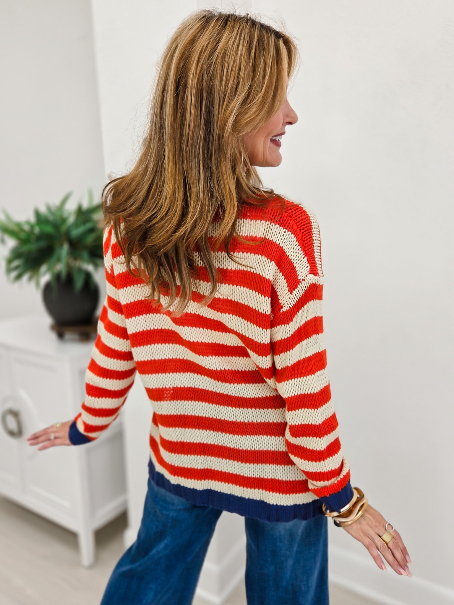 Striped Combo V Neck Loose Fit Top