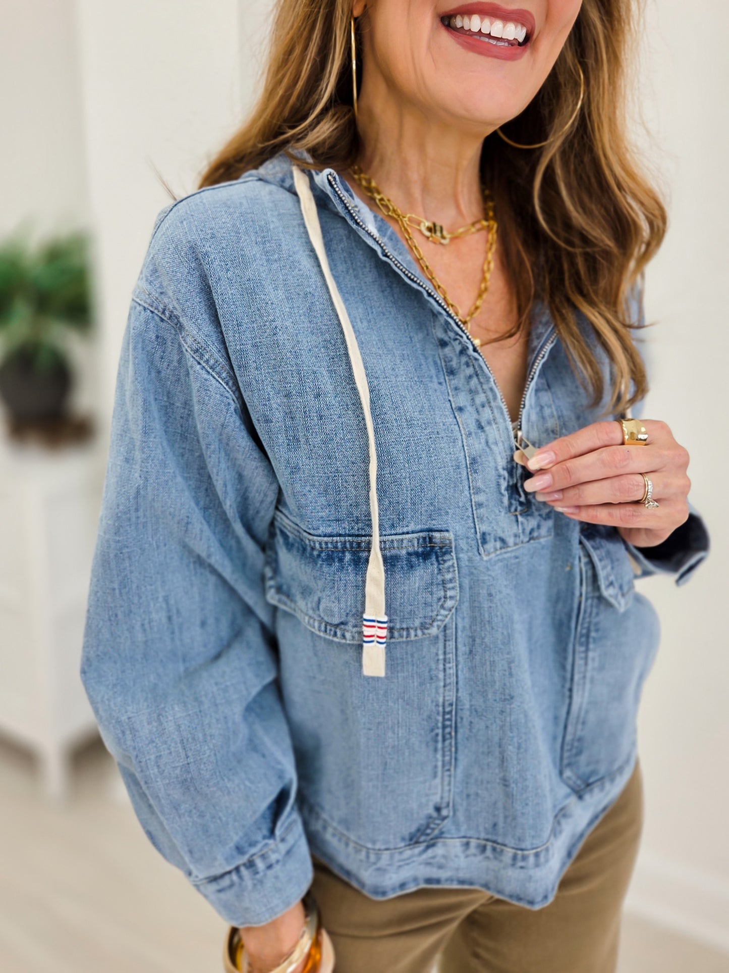 Washed Soft Half Zip Hooded Top