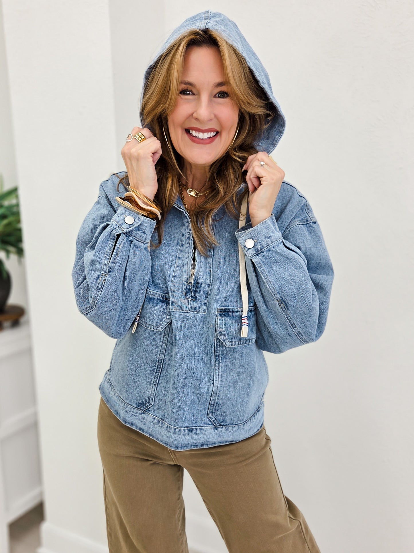 Washed Soft Half Zip Hooded Top