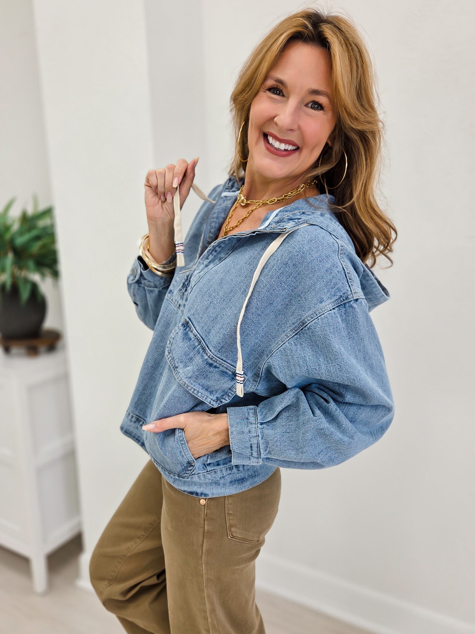 Washed Soft Half Zip Hooded Top