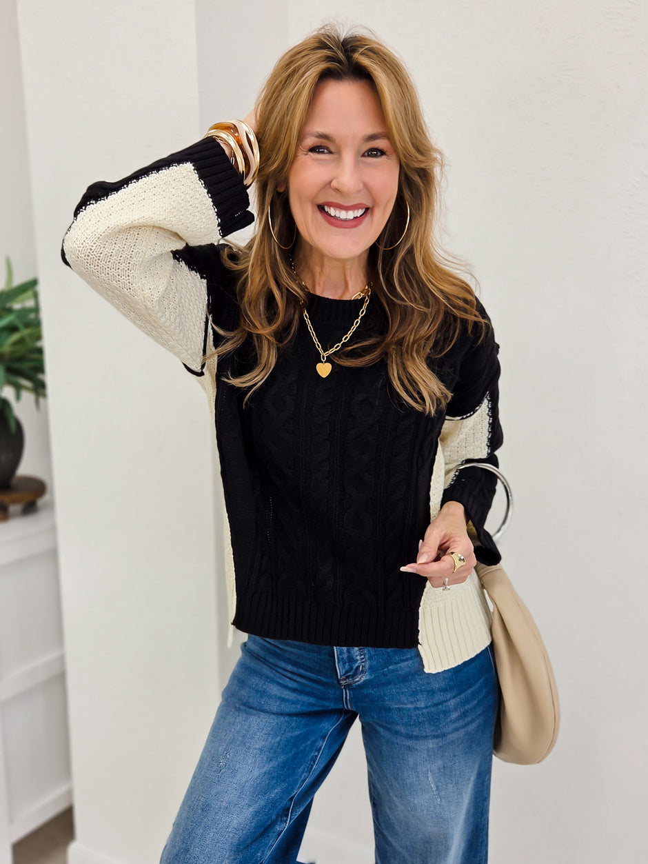 Knitted Ribbed Long Sleeves Loose Fit Sweater