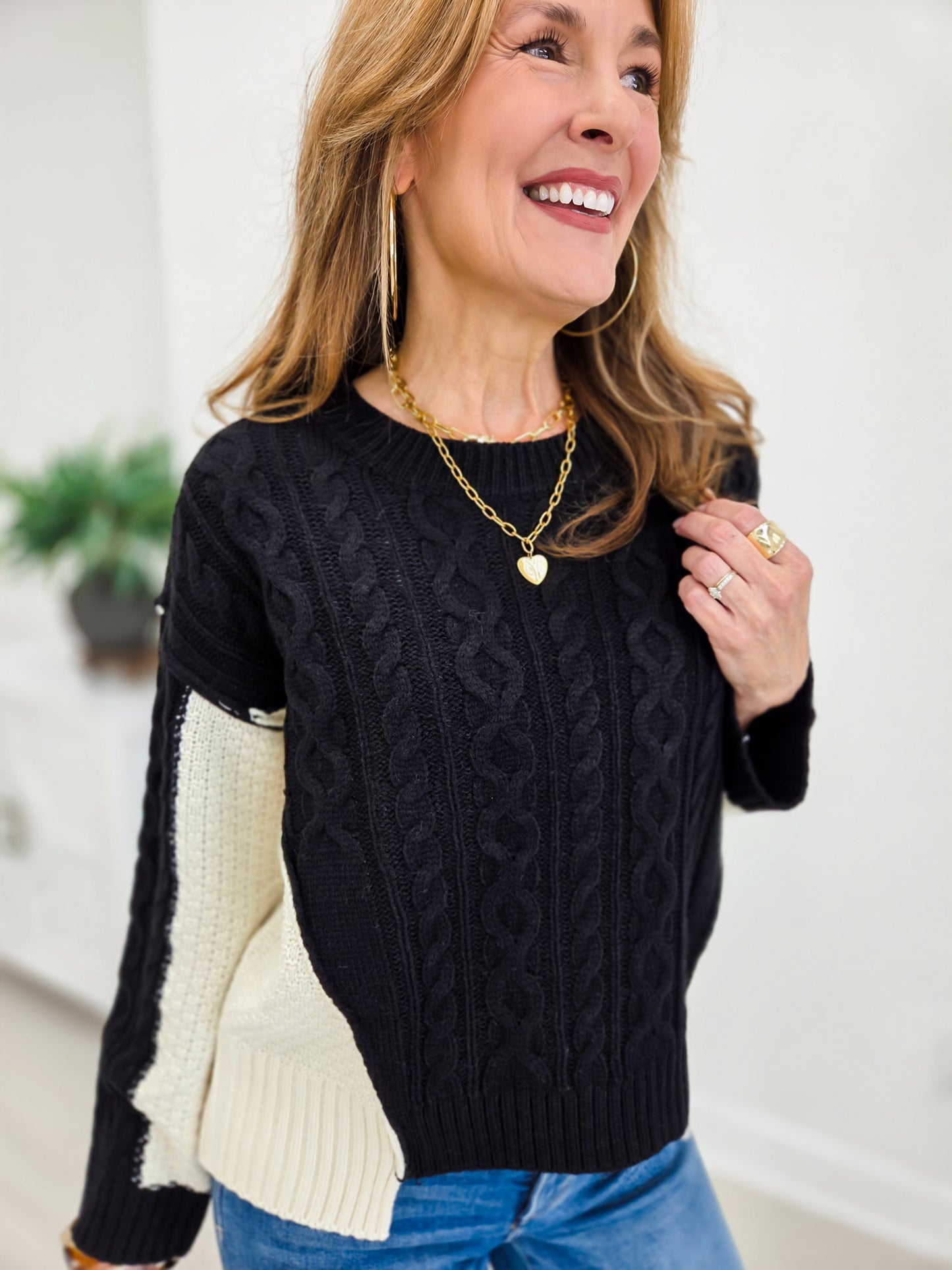 Knitted Ribbed Long Sleeves Loose Fit Sweater